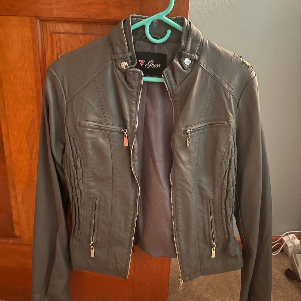 Guess Women's Dark Gray Leather Jacket